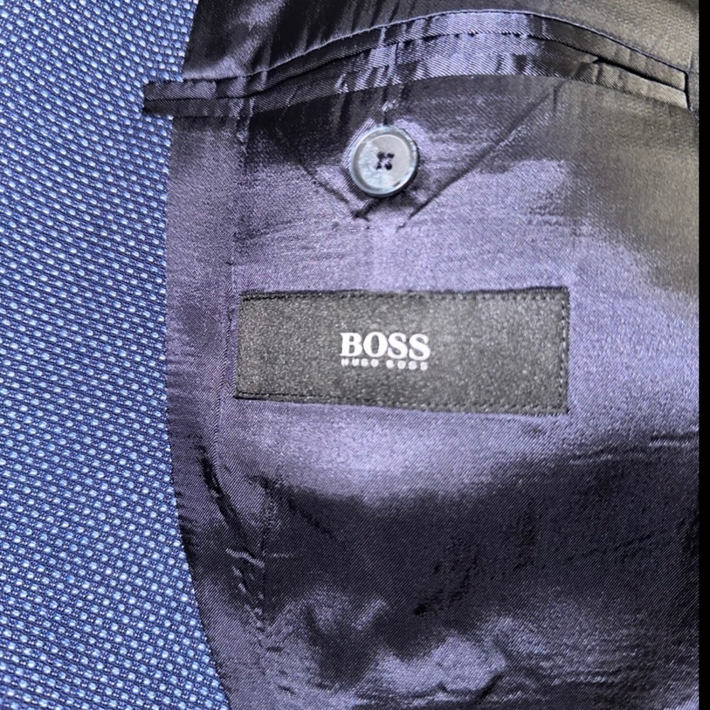 Hugo Boss | Men’s Navy Blue Virgin Wool Jaye Elbow Patch Sport Coat Blazer ~ 54R - Picture 3 of 13